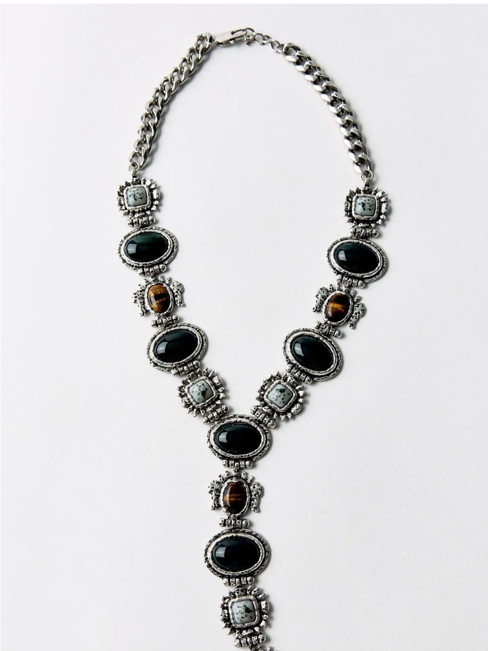 Zara Silver-Tone Black and Brown Stone Y Necklace